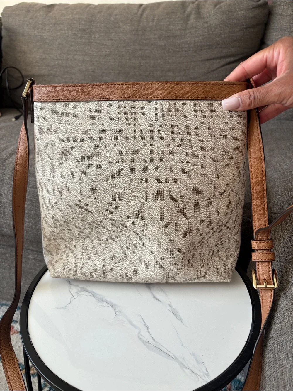 Michael Kors Signature Canvas Crossbody in White and Tan